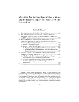 Fisher V. Texas and the Practical Impact of Texas’S Top Ten Percent Law