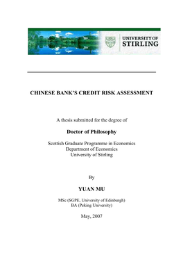 CHINESE BANK's CREDIT RISK ASSESSMENT Doctor