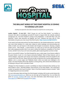 The Brilliant World of Two Point Hospital Is Coming to Console Late 2019!
