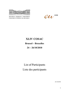 XLIV COSAC List of Participants Liste Des Participants