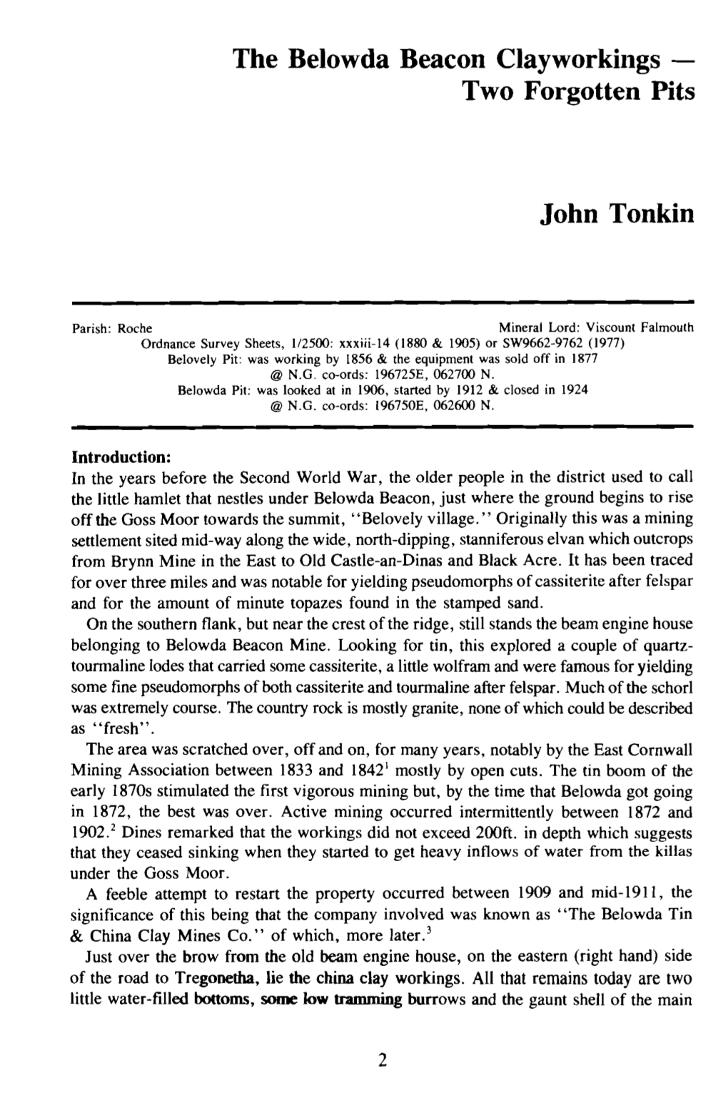 The Belowda Beacon Clayworkillgs Two Forgotten Pits John Tonkin