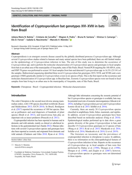 Identification of Cryptosporidium Bat Genotypes XVI–XVIII in Bats from Brazil