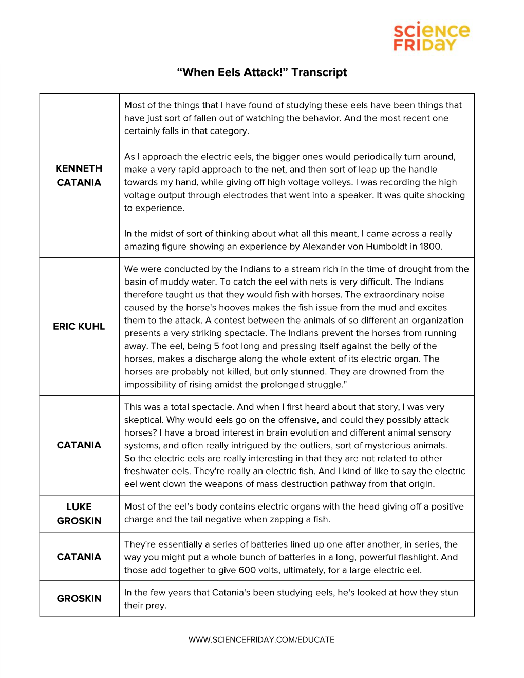 “When Eels Attack!” Transcript