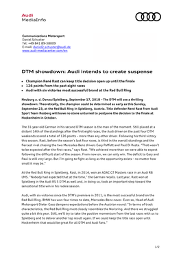 DTM Showdown: Audi Intends to Create Suspense