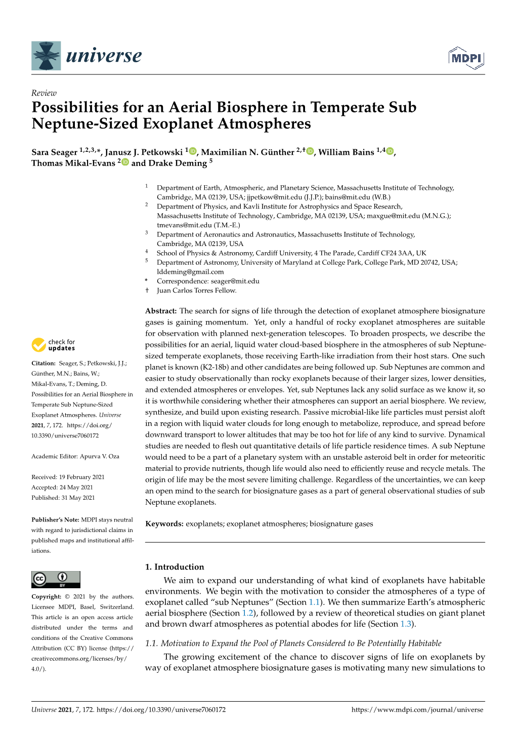 Possibilities for an Aerial Biosphere in Temperate Sub Neptune-Sized Exoplanet Atmospheres