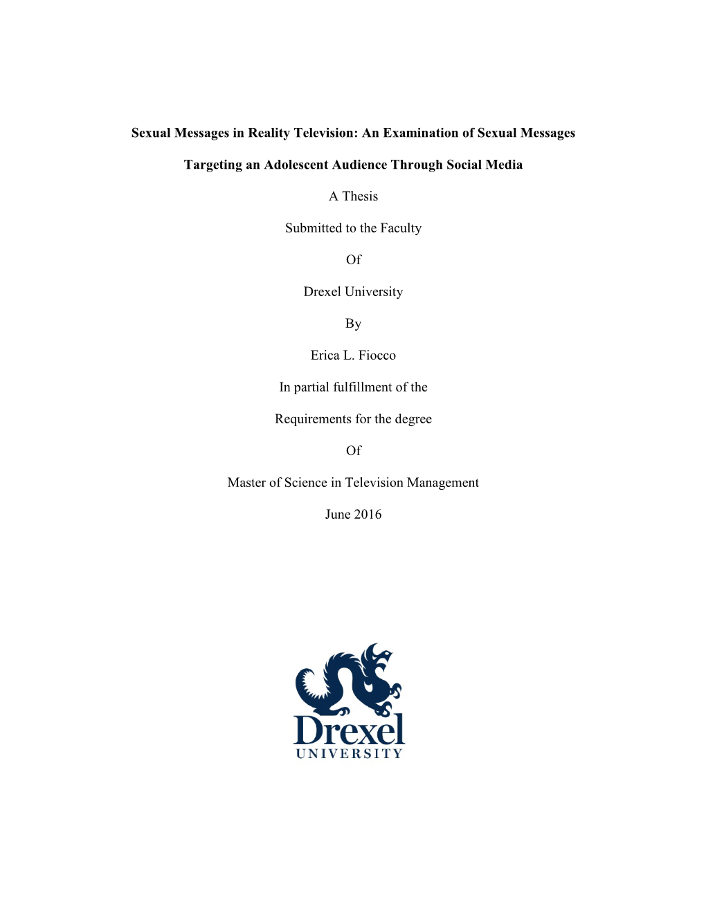 Sexual Messages in Reality Television: an Examination of Sexual Messages