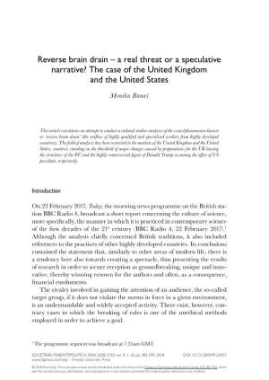 Reverse Brain Drain – a Real Threat Or a Speculative Narrative? the Case of the United Kingdom and the United States