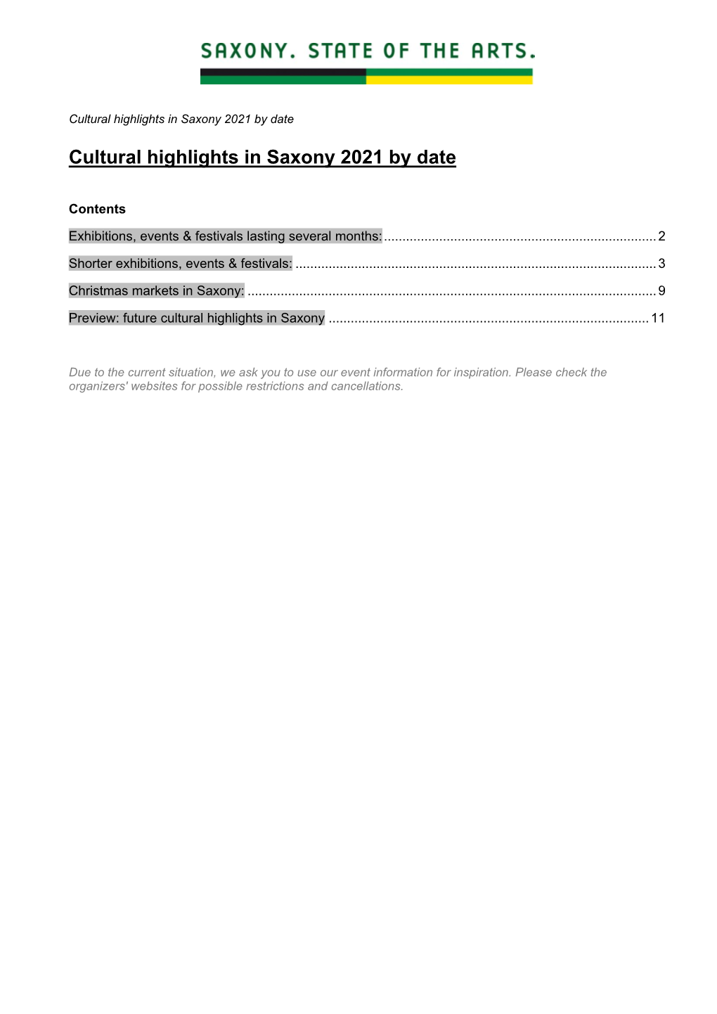 Cultural Highlights in Saxony 2021 by Date