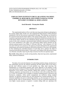 Chip Suction System in Circular Sawing Machine: Empirical Research and Computational Fluid Dynamics Numerical Simulations