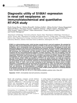 Diagnostic Utility of S100A1 Expression in Renal Cell Neoplasms: an Immunohistochemical and Quantitative RT-PCR Study