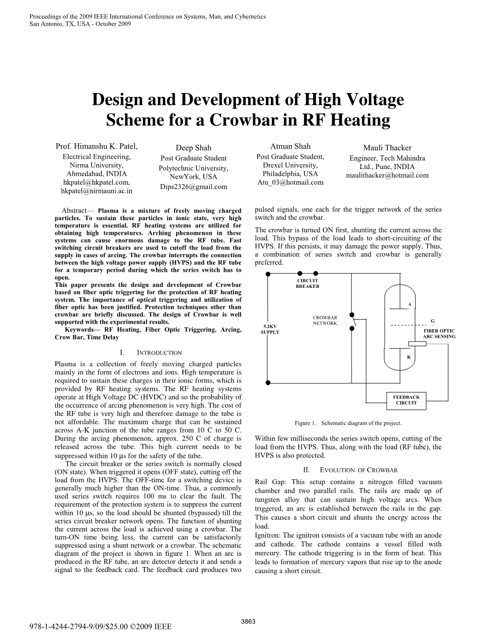 Design and Development of High Voltage Scheme for a Crowbar in RF Heating