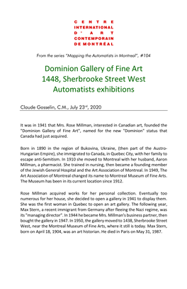 Dominion Gallery of Fine Art 1448, Sherbrooke Street West Automatists