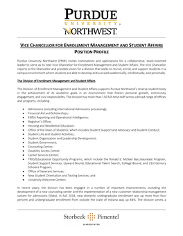 Vice Chancellor for Enrollment Management and Student Affairs Position Profile