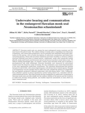 Underwater Hearing and Communication in the Endangered Hawaiian Monk Seal Neomonachus Schauinslandi