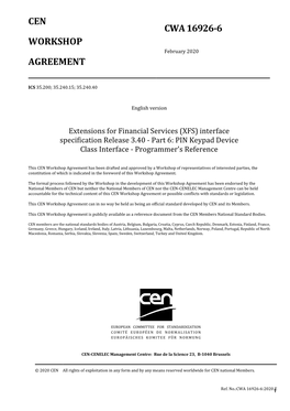 Cen Workshop Agreement Cwa 16926-6