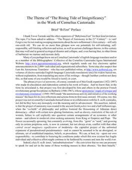 “The Rising Tide of Insignificancy” in the Work of Cornelius Castoriadis