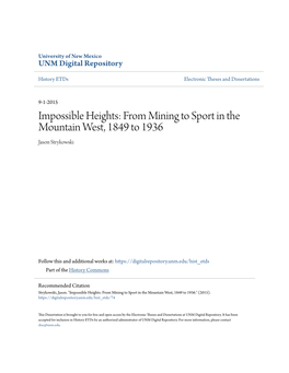 Impossible Heights: from Mining to Sport in the Mountain West, 1849 to 1936 Jason Strykowski