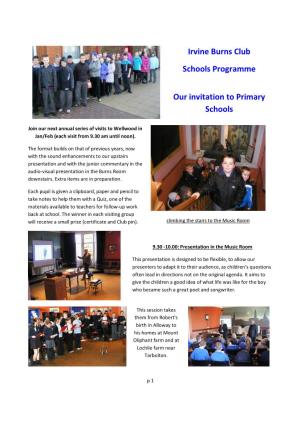 Irvine Burns Club Schools Programme Our Invitation to Primary Schools