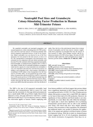 Neutrophil Pool Sizes and Granulocyte Colony-Stimulating Factor Production in Human Mid-Trimester Fetuses