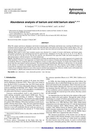 Abundance Analysis of Barium and Mild Barium Stars�,