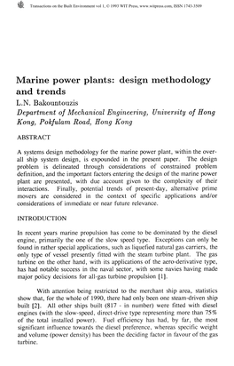 Marine Power Plants: Design Methodology and Trends L.N. Bakountouzis Department of Mechanical Engineering, University of Hong Ko