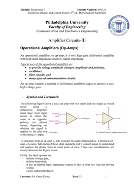 Philadelphia University Amplifier Circuits-III