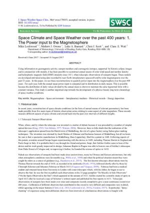 Space Climate and Space Weather Over the Past 400 Years: 1