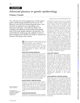 Advanced Glossary on Genetic Epidemiology N Malats, F Calafell