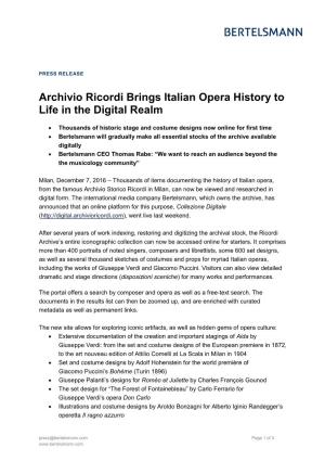 Archivio Ricordi Brings Italian Opera History to Life in the Digital Realm