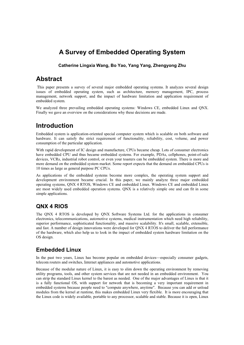 A Survey of Embedded Operating System [PDF]