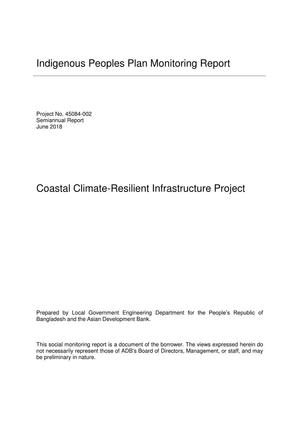 Indigenous Peoples Plan Monitoring Report Coastal Climate-Resilient