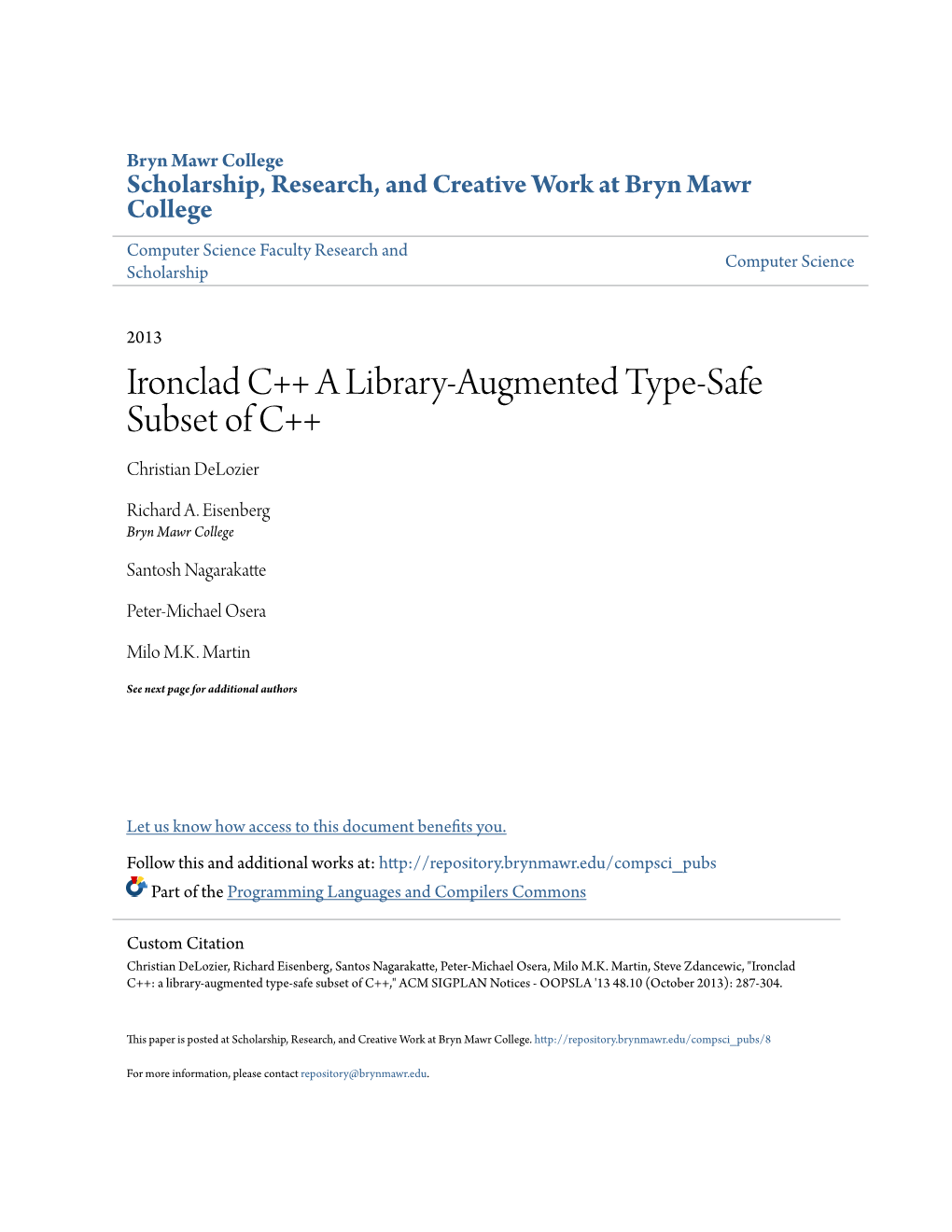 Ironclad C++ a Library-Augmented Type-Safe Subset of C++ Christian Delozier