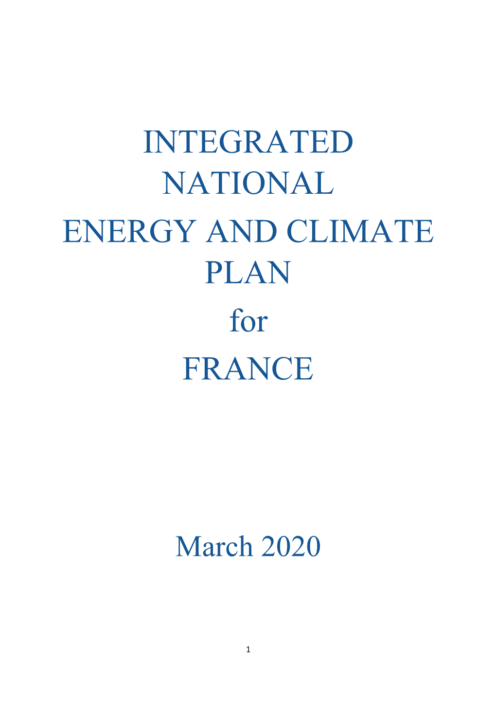 INTEGRATED NATIONAL ENERGY and CLIMATE PLAN for FRANCE