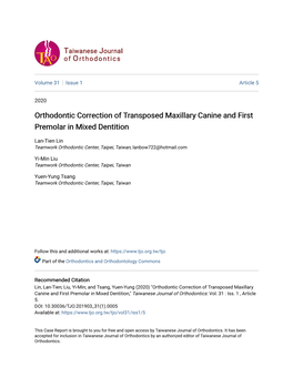 Orthodontic Correction of Transposed Maxillary Canine and First Premolar in Mixed Dentition
