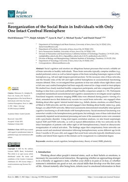 Reorganization of the Social Brain in Individuals with Only One Intact Cerebral Hemisphere