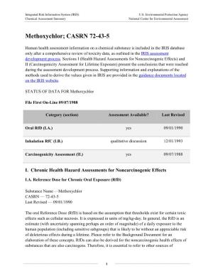 Methoxychlor (CASRN 72-43-5) | IRIS