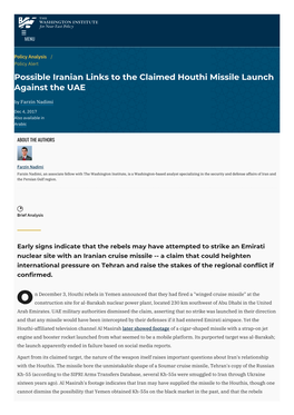 Possible Iranian Links to the Claimed Houthi Missile Launch Against the UAE | the Washington Institute