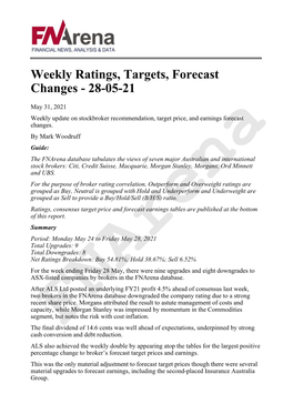 Weekly Ratings, Targets, Forecast Changes - 28-05-21