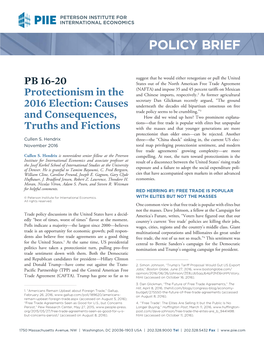 Policy Brief 16-20: Protectionism in the 2016 Election: Causes and Consequences, Truths and Fictions