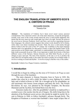 The English Translation of Umberto Eco's Il Cimitero Di