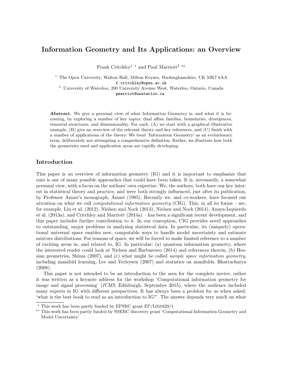 Information Geometry and Its Applications: an Overview