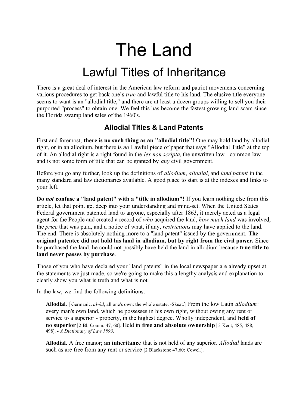 Allodial Titles and Land Patents