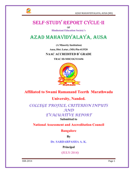 Self-Study Report Cycle-II Azad Mahavidyalaya, Ausa
