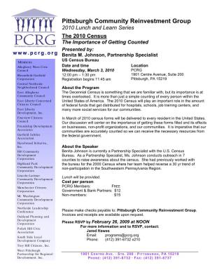 Pittsburgh Community Reinvestment Group 2010 Lunch and Learn Series