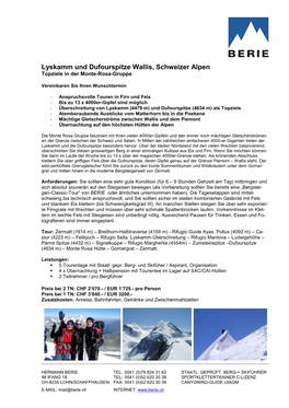 Lyskamm Und Dufourspitze Wallis, Schweizer Alpen Topziele in Der Monte-Rosa-Gruppe