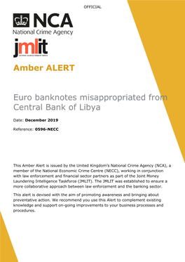 Amber ALERT Euro Banknotes Misappropriated from Central Bank