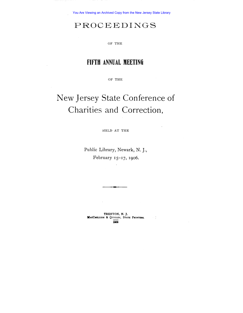 New Jersey State Conference ,Of Charities and Correction