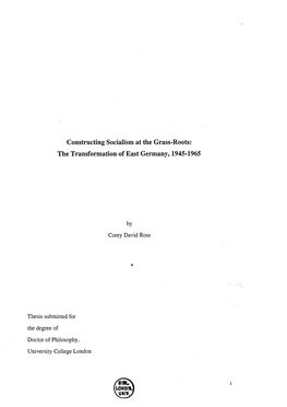 Constructing Socialism at the Grass-Roots: the Transformation of East Germany, 1945-1965