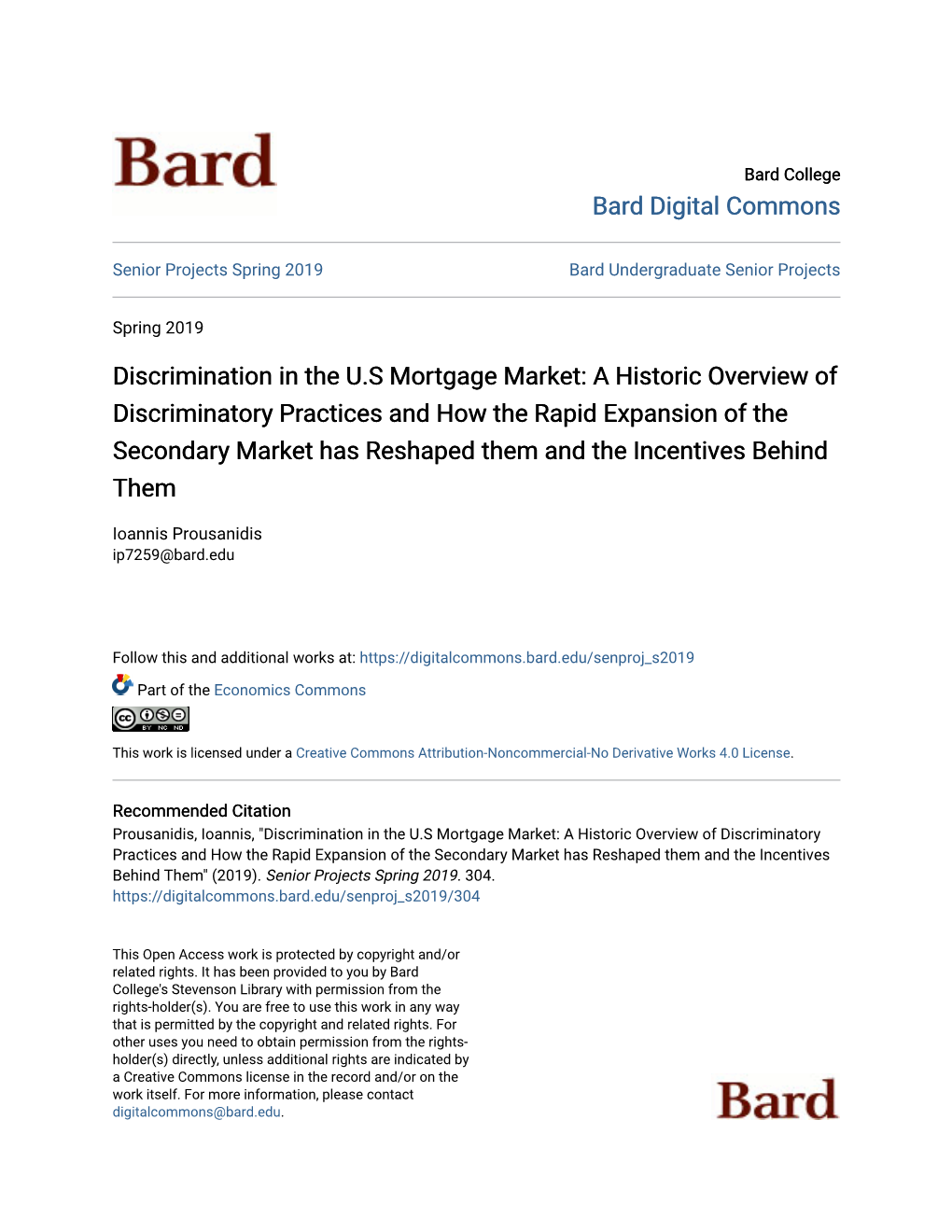 Discrimination in the U.S Mortgage Market: a Historic Overview Of