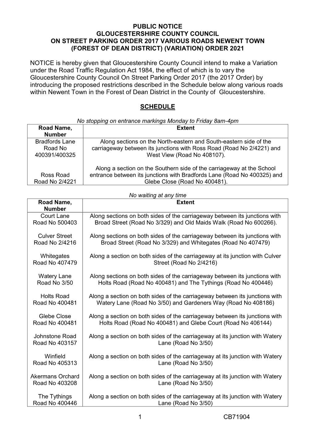 1 Cb71904 Public Notice Gloucestershire County